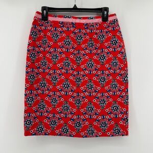 Boden Red Floral Geometric Pencil Skirt Size 8R Cotton Stretch T0135